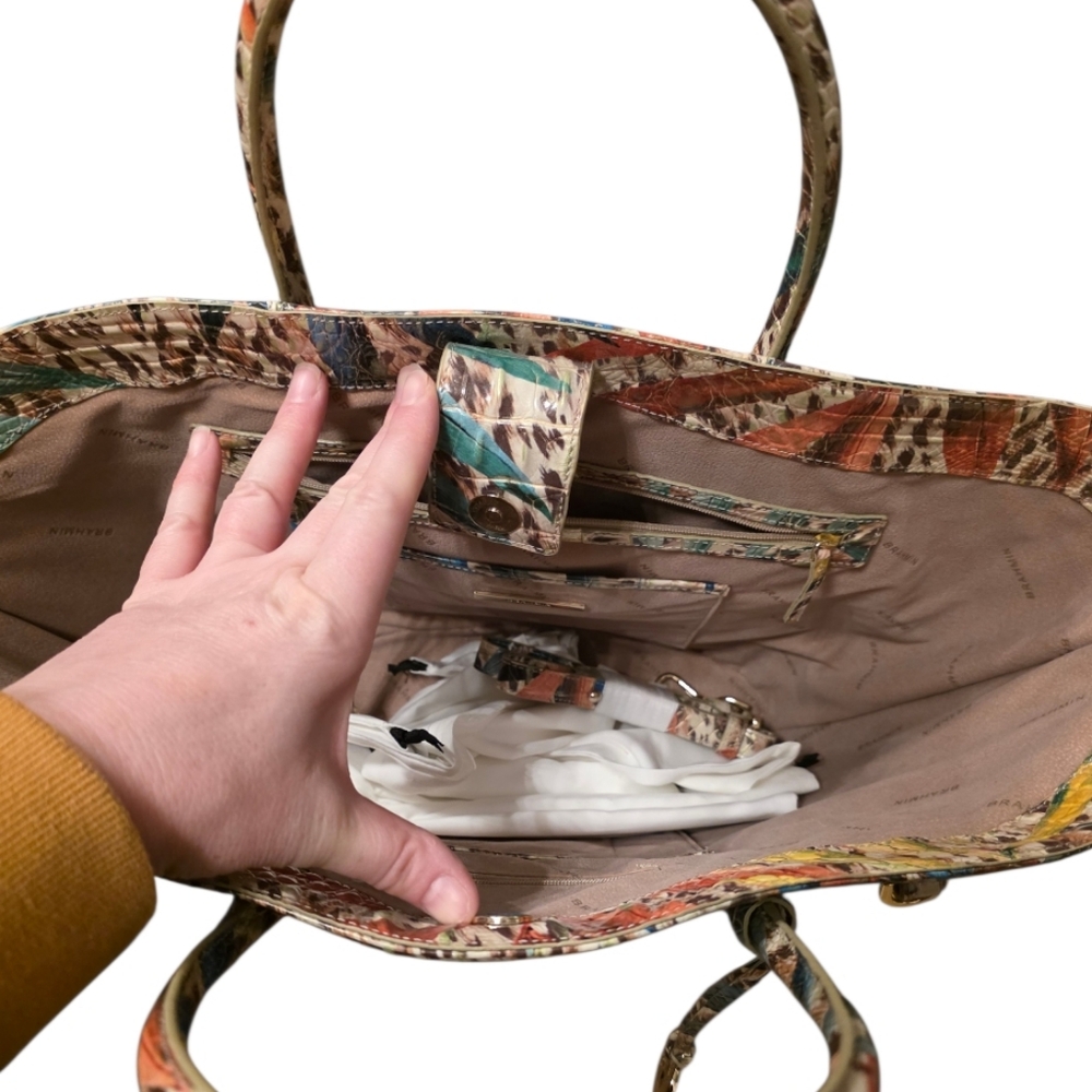 Brahmin Mira Botanica Croc-embossed Leather Market Tote Multi $365 - Picture 3 of 14